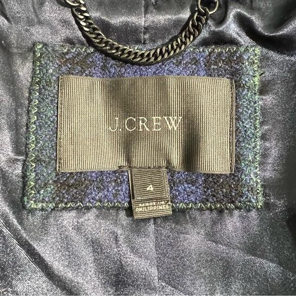 J. Crew Wool Zippered Coat Black Watch Tartan Size 4 Classic Academia Peacoat - Picture 5 of 15